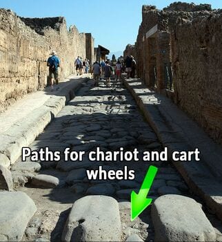 Narrow streets in Pompeii have cutouts for carts