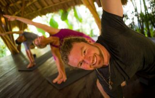 Yoga stretches at a wellness retreat