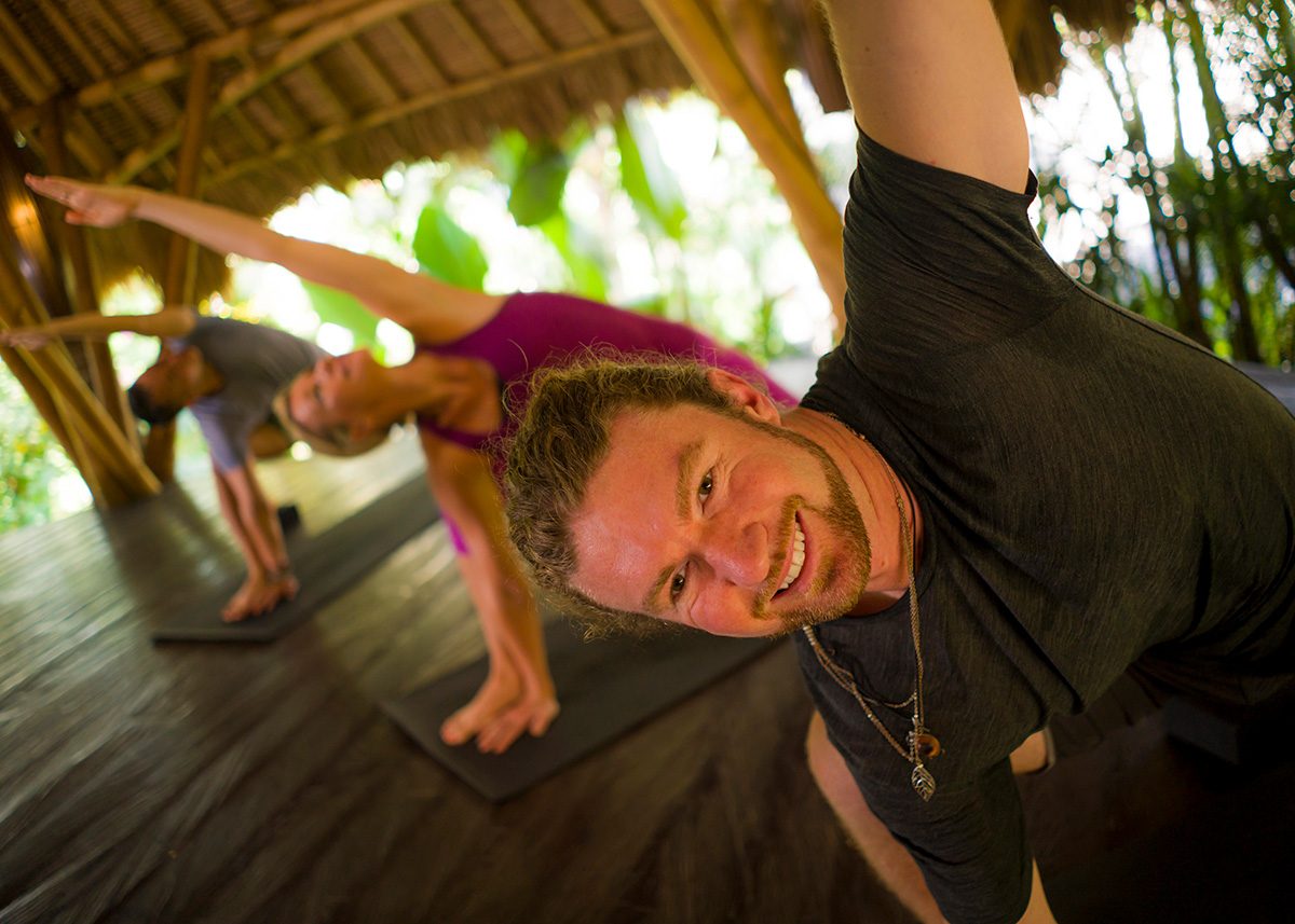 Yoga stretches at a wellness retreat