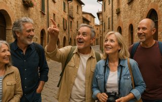 Group of solo travelers exploring Italy.