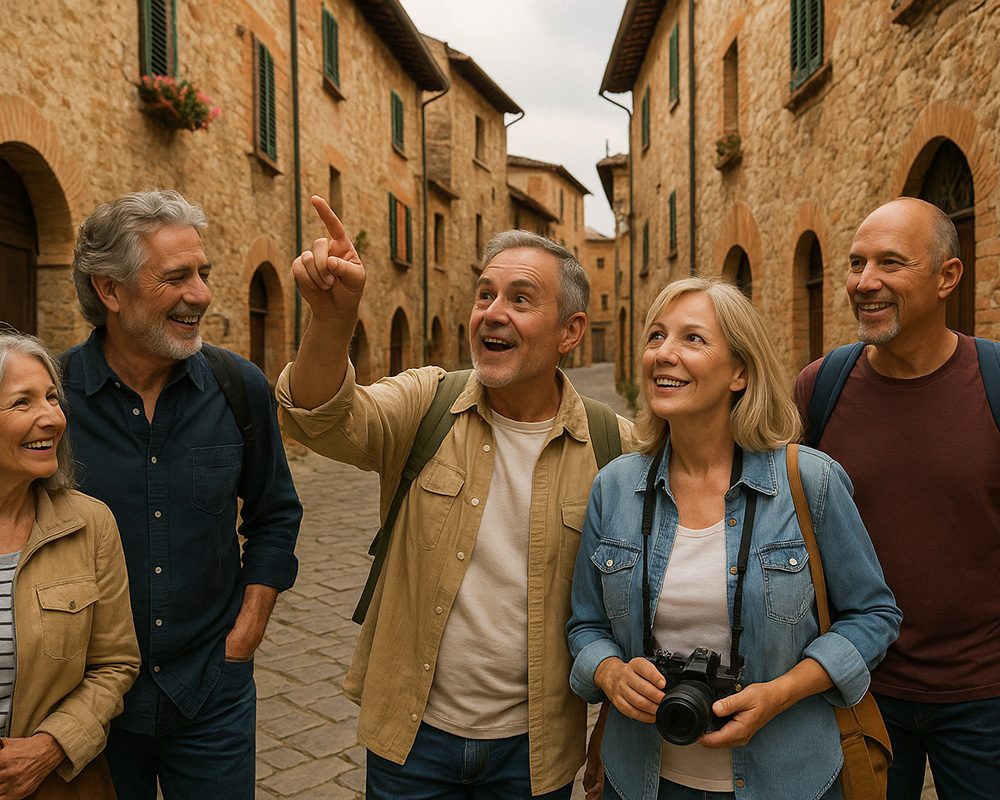 GroupExploringWeb Group of solo travelers exploring Italy.